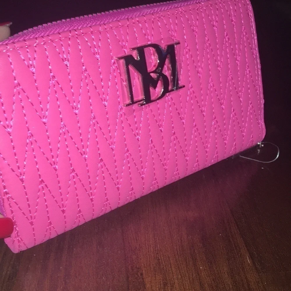 Badgley Mischka Wallet Hot Pink braid stitching Vegan NWT